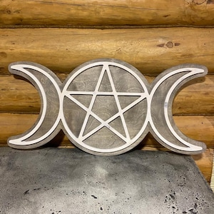 Large Triple Goddess sign, Triple Moon wall hanging, Altar Decoration