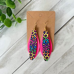L. frank inspired leopard fringe faux leather dangle earrings, rainbow leopard earrings, gift for her, Mother’s Day gift, 90s earrings