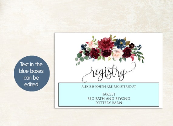 Gift Registry Card Template Wedding Registry Card Registry Etsy