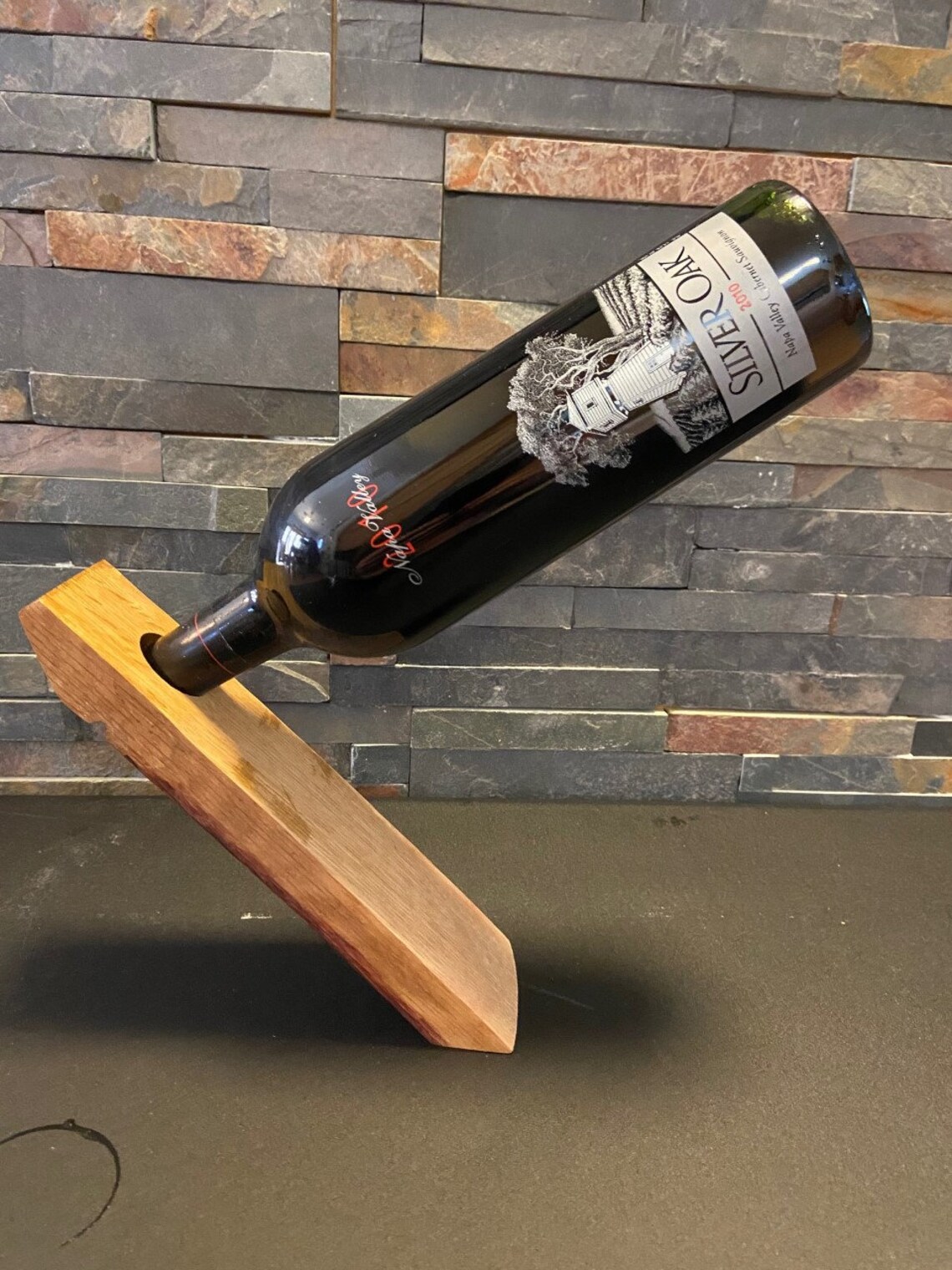 Wine Bottle Balancing Holder Made From a Barrel Stave Natural Etsy