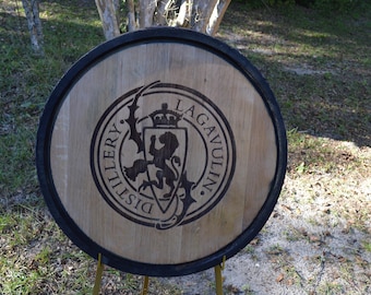 Lagavulin Scotch Whisky Barrel Head/Lid with Metal Ring and Stave Ends