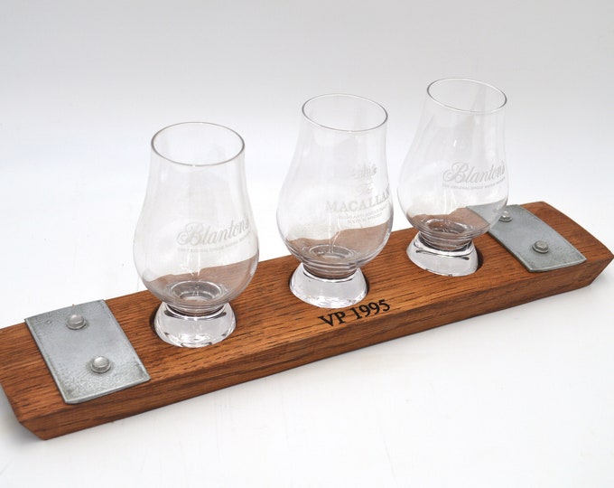 Personalized Whiskey tasting flight board for 3 or 4 Glencairn glasses, bourbon, scotch