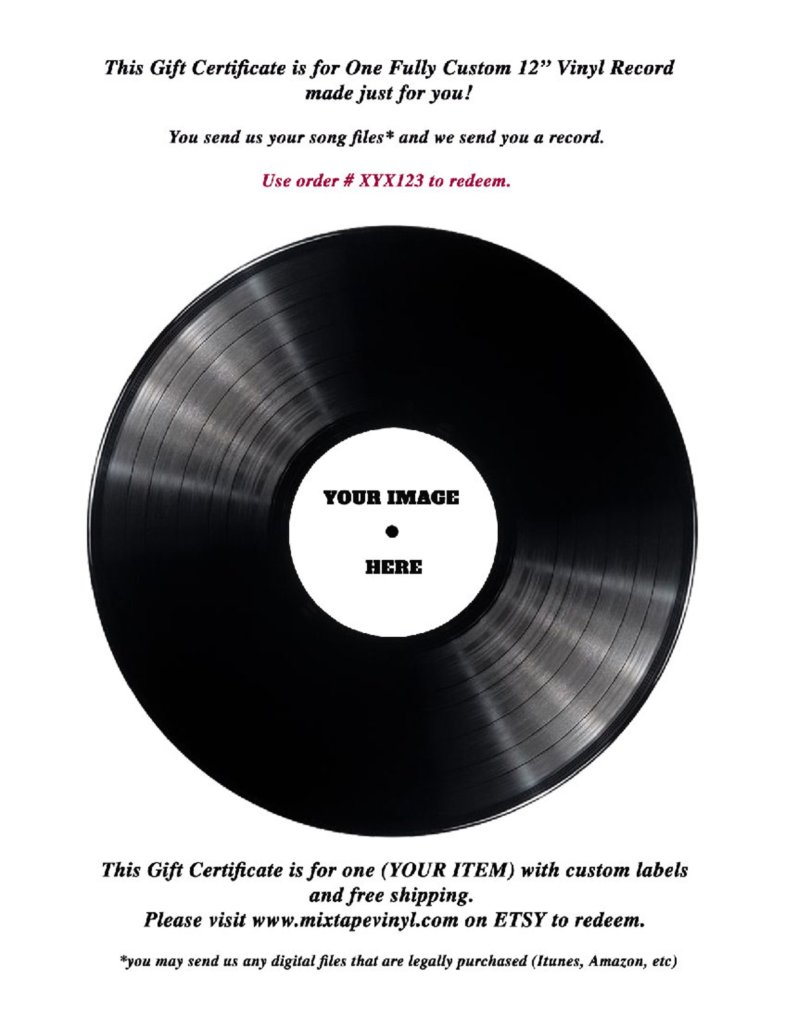 GIFT CERTIFICATE Custom Vinyl Record Gift Certificate Best Etsy