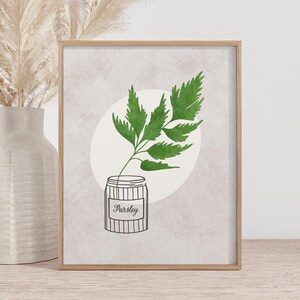 Herb printable with parsley plant for kitchens, herb print, kitchen herb print, botanical printable, gifts for people who like cooking