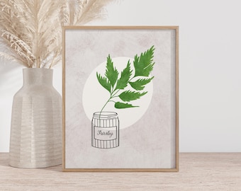 Herb printable with parsley plant for kitchens, herb print, kitchen herb print, botanical printable, gifts for people who like cooking