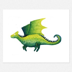 Printable dragon art, watercolour art print, instant download for children&#39;s bedroom, dinosaur wall art, dragon wall art