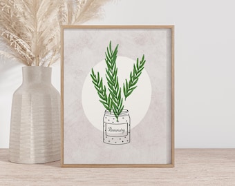 Botanische print met rozemarijnplant voor keukens, botanisch afdrukbaar, kruidenprint, keukenkruidenprint,