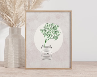 Herb print, dill herb wall art printable with for kitchens, kitchen herb print, botanical printable, gifts for gardeners