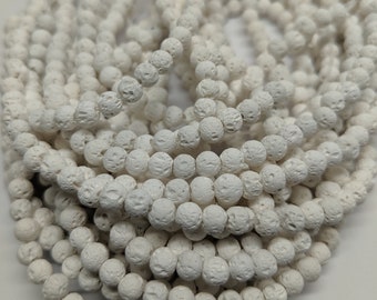 4MM, Natural Lava Beads, White, Natural Lava Round Beads, 1 Strand (Approx 85-90 Beads)