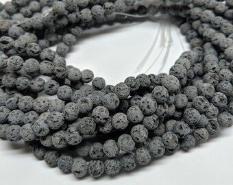 6MM, Natural Lava Beads, Smoke, Natural Lava Round Beads, 1 Strand (Approx 60-63 Beads)