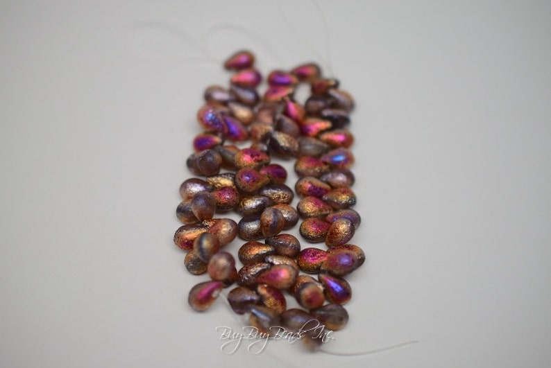 Infernal Etched 1 Strand 25 Beads Drops Czech Glass Beads 6MMx9MM Tear Drop