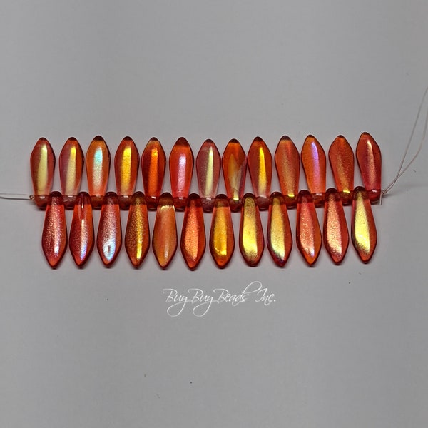 5MMx16MM, Orange Celestial, Dagger, Daggers Czech Glass Beads - 1 Strand (25 Beads)