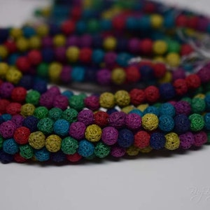 6MM, Perles de lave naturelles, Couleur mixte, Perles rondes de lave naturelle, 1 brin (environ 50-53 perles)