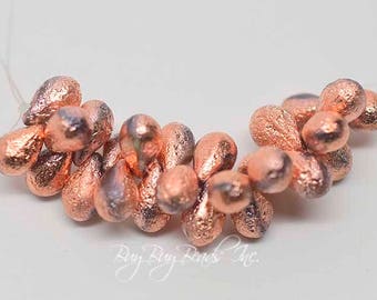 6MMx9MM, Copper Ore Etched, Tear Drop, Drops Czech Glass Beads - 1 Strand (25 Beads)