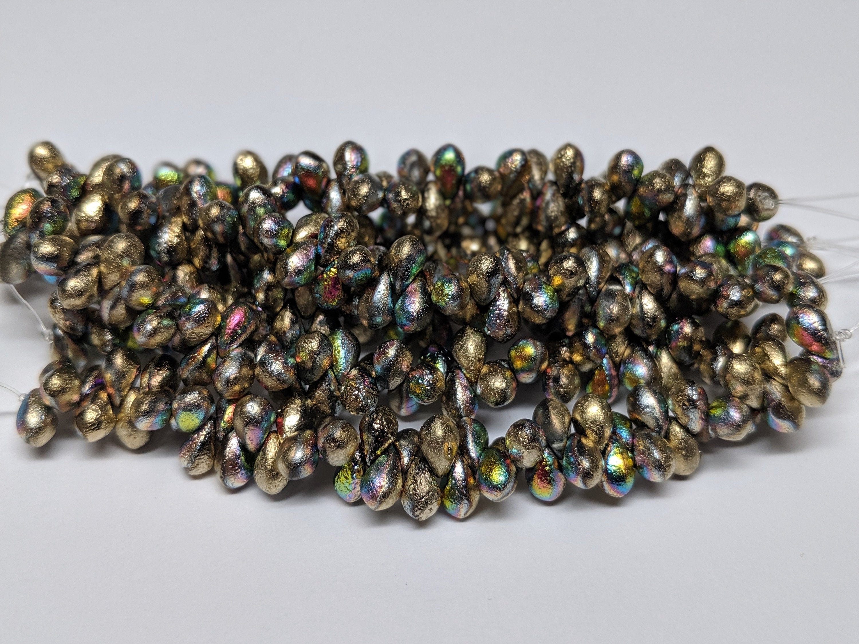 Infernal Etched 1 Strand 25 Beads Drops Czech Glass Beads 6MMx9MM Tear Drop