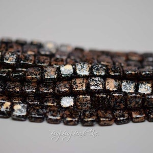 2MMx6MM, Granite Galaxy Gold, Tile/Square, Two Hole Tile Czech Glass Beads 1 Strand 50 Beads image 2