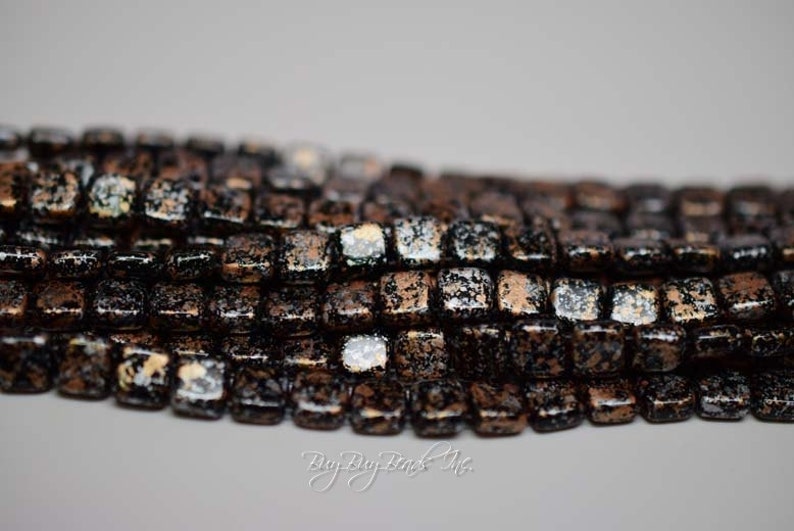 2MMx6MM, Granite Galaxy Gold, Tile/Square, Two Hole Tile Czech Glass Beads 1 Strand 50 Beads image 2