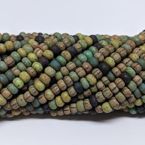 5/0, Aged Matted Rain Forest Stripped Picasso Mix, Round, Aged Czech Glass Seed Beads, 20inch Strand (Approx 145-160 Beads)