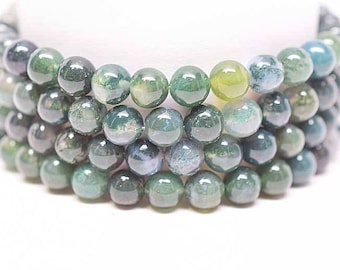 8MM, Moss Agate, Round Beads, Natural Stone Beads, 1 Strand (Approx 48-50 Beads)