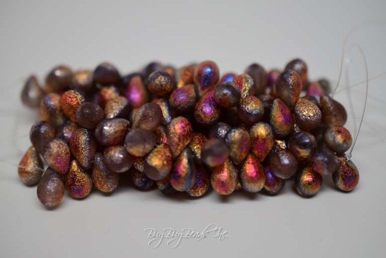 Infernal Etched 1 Strand 25 Beads Drops Czech Glass Beads 6MMx9MM Tear Drop