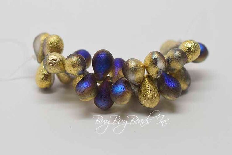 Infernal Etched 1 Strand 25 Beads Drops Czech Glass Beads 6MMx9MM Tear Drop