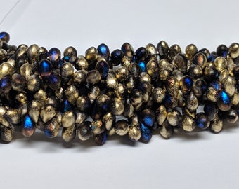 4MMx6MM, California Blue Etched, Tear Drop, Drops Czech Glass Beads - 1 Strand (50 Beads)