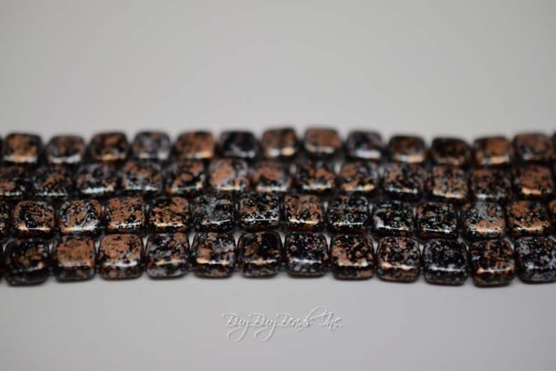 2MMx6MM, Granite Galaxy Gold, Tile/Square, Two Hole Tile Czech Glass Beads 1 Strand 50 Beads image 1