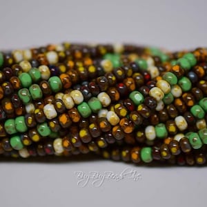 6/0 3 Cut Aged Seed Beads, Cherokee Picasso Mix, Czech Glass Seed Beads, 20inch Strand (Approx 145-160 Beads)