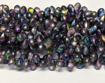 4MMx6MM, Magic Blueberry Etched, Tear Drop, Drops Czech Glass Beads - 1 Strand (50 Beads)