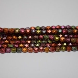 4MM, Dark Metallic Iris Mix, Round Faceted, Fire Polished Czech Glass Beads - 50 Beads