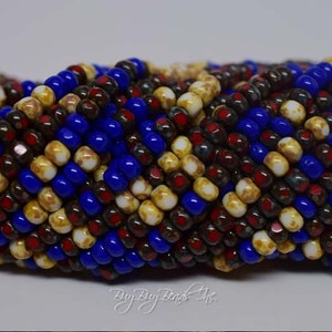 6/0 3 Cut Aged Seed Beads, Americana Picasso Mix, Czech Glass Seed Beads, 20inch Strand (Approx 145-160 Beads)