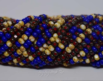 6/0 3 Cut Aged Seed Beads, Americana Picasso Mix, Tschechische Glasperlen, 20 inch Strang (Ca. 145-160 Perlen)