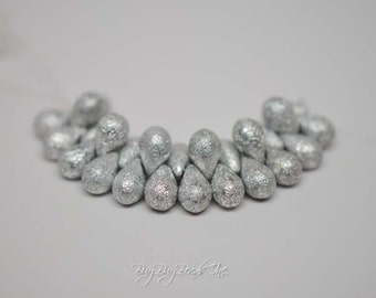 Infernal Etched 1 Strand 25 Beads Drops Czech Glass Beads 6MMx9MM Tear Drop