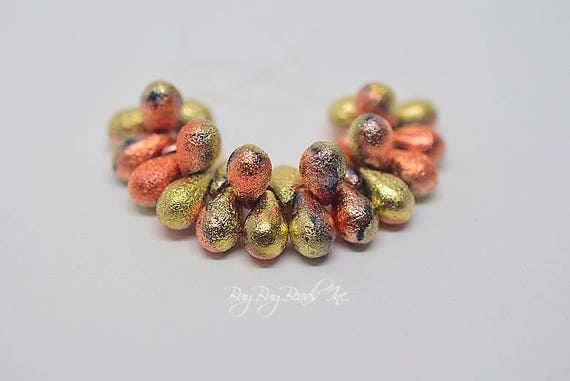 Infernal Etched 1 Strand 25 Beads Drops Czech Glass Beads 6MMx9MM Tear Drop