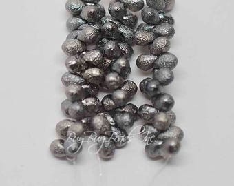 4MMx6MM, Chrome Ore Etched, Tear Drop, Drops Czech Glass Beads - 1 Strand (25 Beads)