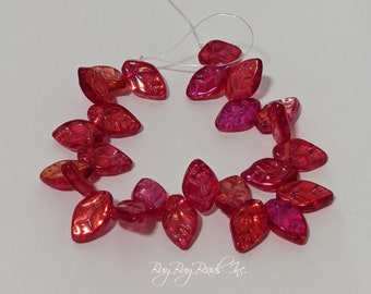 12MMx7MM, Rose Celestial, Leaf Beads, Leaves Czech Glass Beads - 1 Strand (Approx 25 Beads)