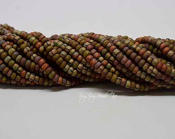 4/0, Rustic Mosaic Striped Picasso Mix, Round, Aged Czech Glass Seed Beads, 20inch Strand (Approx 190-200 Beads)