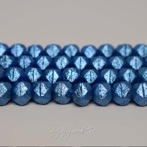 10MMx10MM, Cerulean Etched, Antique\English Cuts, Czech Glass Beads - 1 Strand (15 Beads)