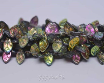 12MMx7MM, Crystal Marea, Leaf Beads, Leaves Czech Glass Beads - 1 Strand (Approx 25 Beads)