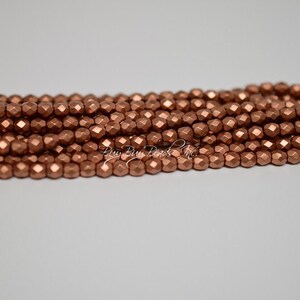 4MM, Silky Dark Gold, Round Faceted, Fire Polished Czech Glass Beads - 50 Beads