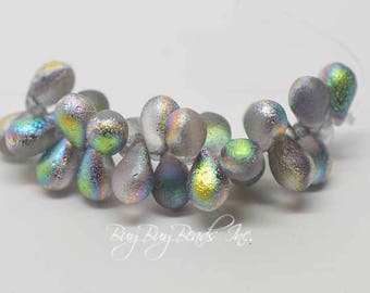 6MMx9MM, Northern Lights Etched, Tear Drop, Drops Czech Glass Beads - 1 Strand (25 Beads)