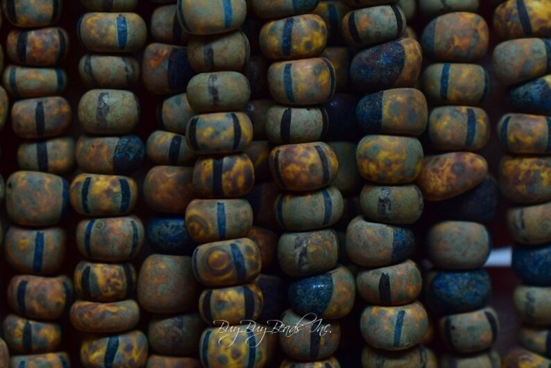Matted Striped Picasso Mix Round Aged Czech Glass Seed Beads 40 20inch Strand Approx 190-200 Beads