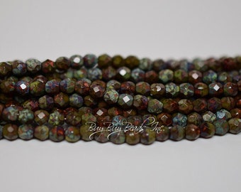 4MM, Coral Heavy Picasso, Round Faceted, Fire Polished Czech Glass Beads - 50 Beads