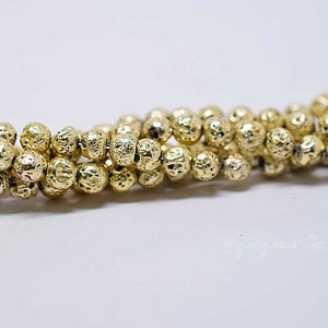 6MM, Natural Lava Beads, Electroplated Gold, 1 Strand (Approx 60-63 Beads)