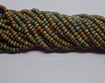 4/0, Aged Mural Mosaic Striped Picasso Mix, Round, Aged Czech Glass Seed Beads, 20inch Strand (Approx 190-200 Beads)