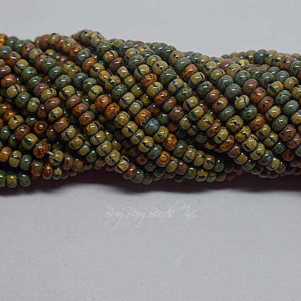 4/0, Aged Mural Mosaic Striped Picasso Mix, Round, Aged Czech Glass Seed Beads, 20inch Strand (Approx 190-200 Beads)