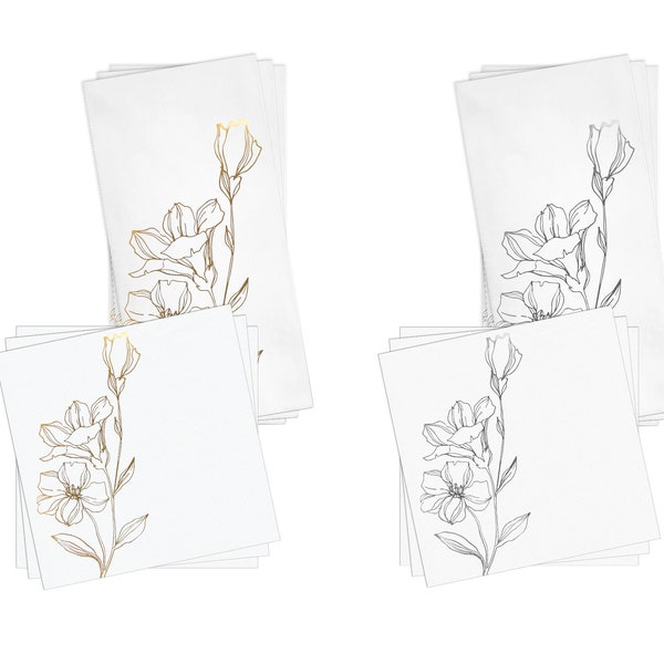 White with Gold/ Silver Antique-Floral Paper Cocktail/ Dinner Napkins, Table Napkins for Wedding, Birthday, Christmas and Other Occasions