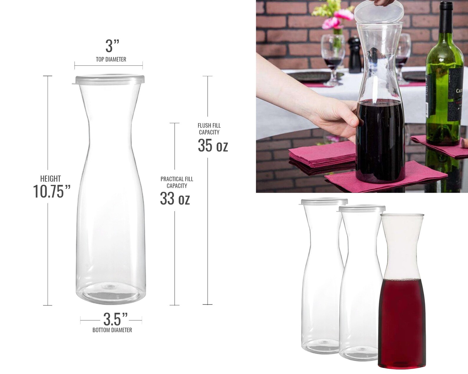 Disposable Plastic Wine Carafes With Lids 35oz Clear Large Etsy