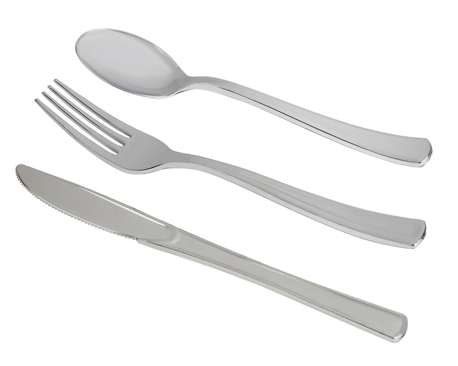 Plastic Silver Cutlery Metallic Silver Silverware Disposable Etsy