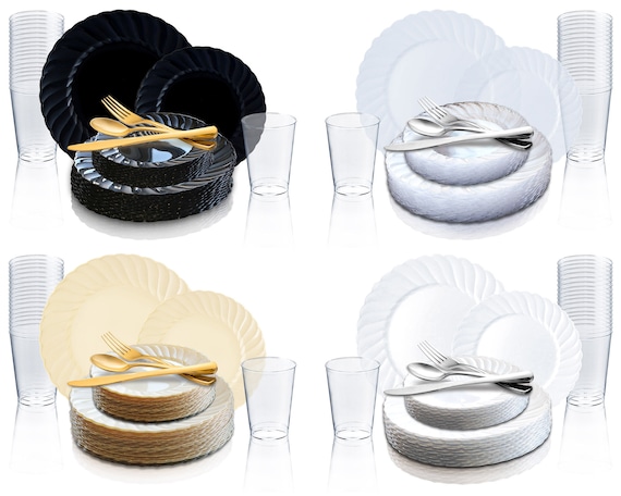 Flared Dinnerware Party Package Disposable Plastic Set Etsy